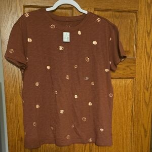 Maurices Brown Tee with Gold Patterns